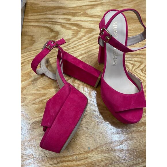 Stuart Weitzman Mirri Knotted Women 6 Pink Suede Platform Block Heel Sandals S26 - Picture 3 of 8